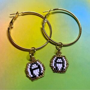 BEADED INITIAL HOOP EARRINGS- "A"